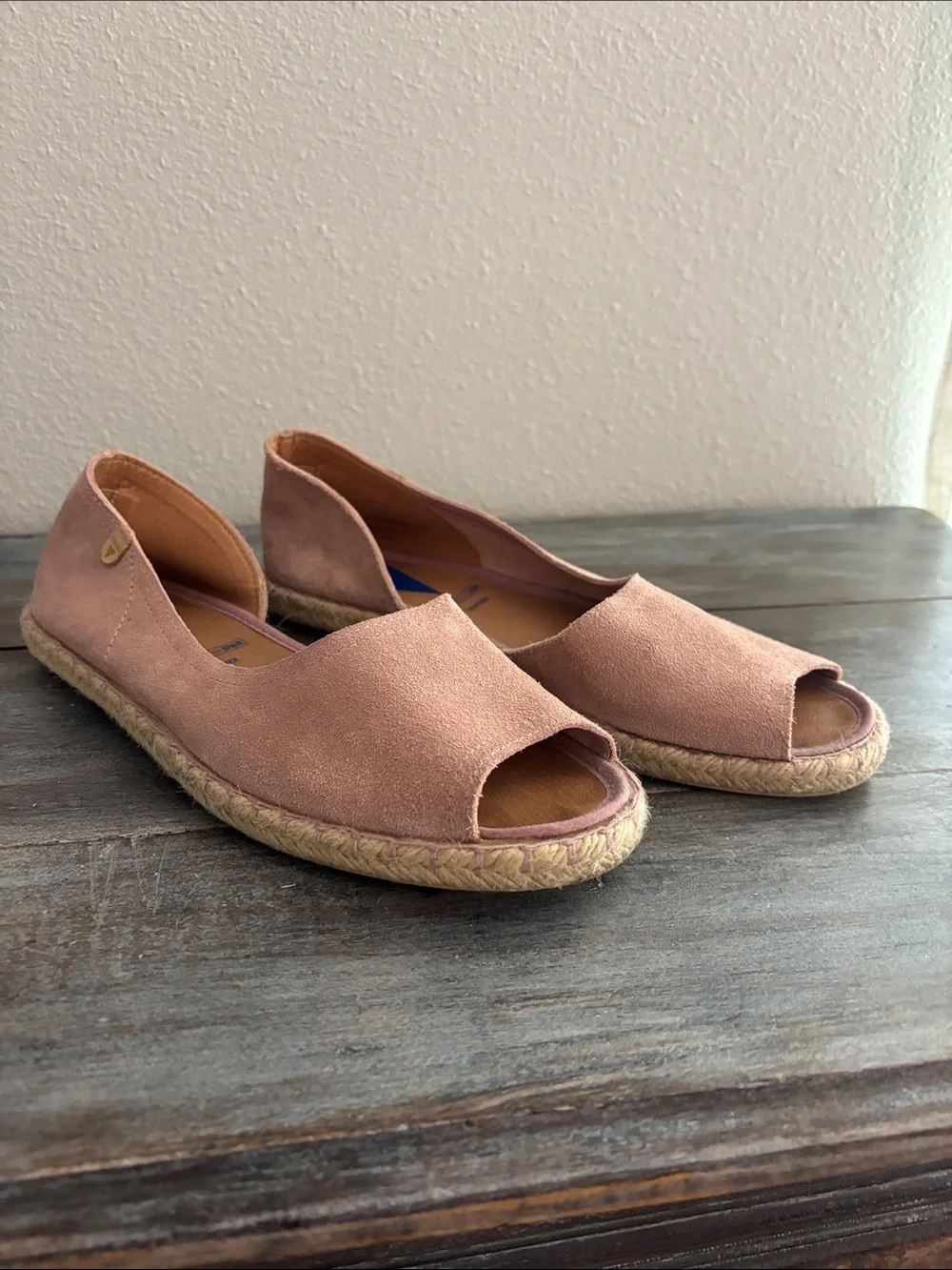 Verbenas Cruz Pink Suede Peep Toe Espadrille Flats Made in Spain Size 40 EU 9 US